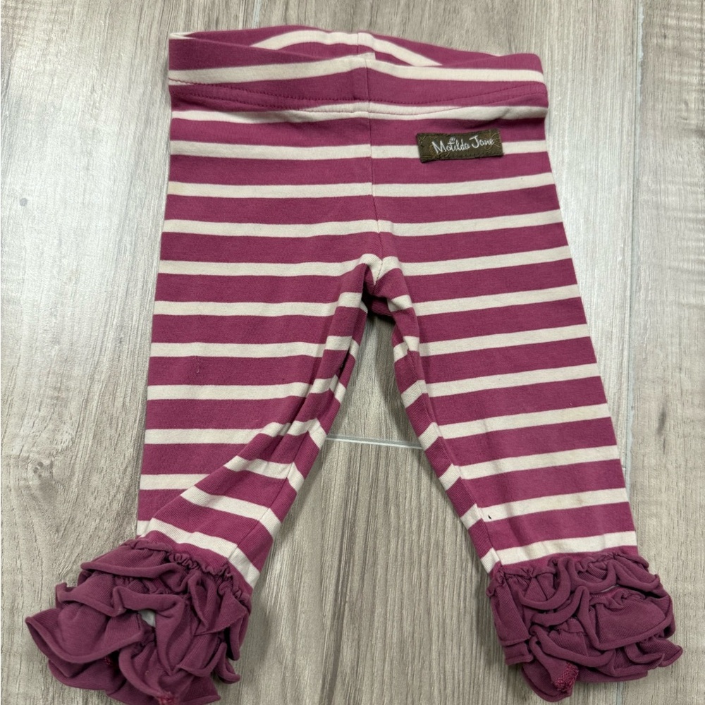 Matilda Jane Pink Striped Kids Leggings Baby Size 6 Months Ruffle Bottoms